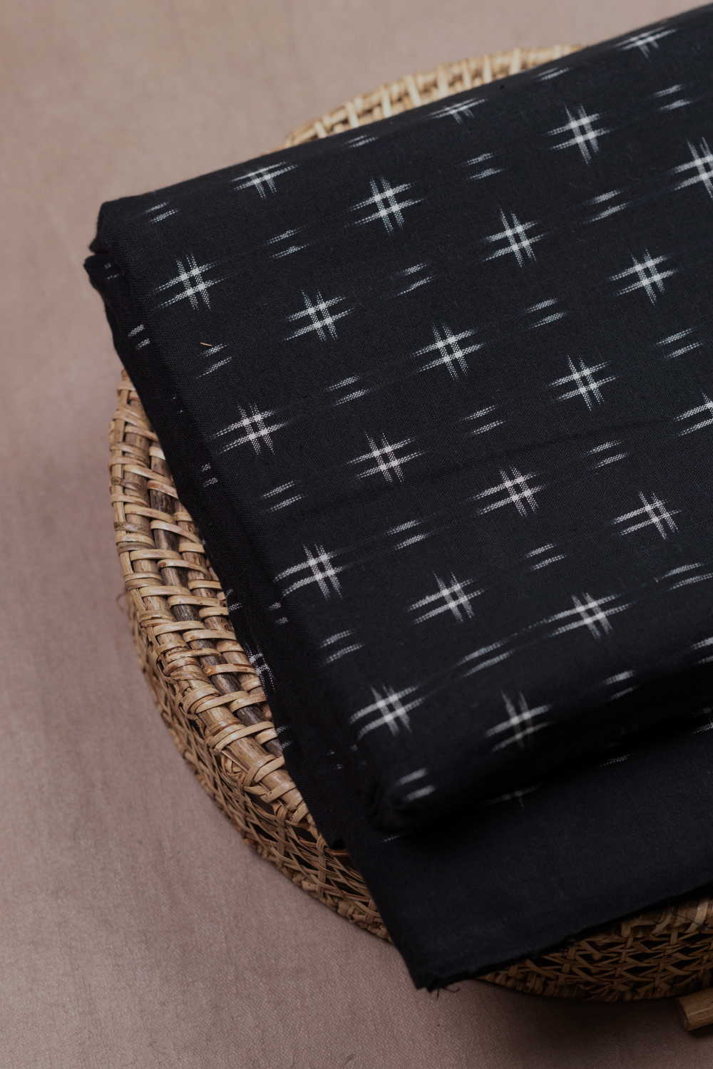 Pitch Black Ikat Cotton Fabric - Image 3