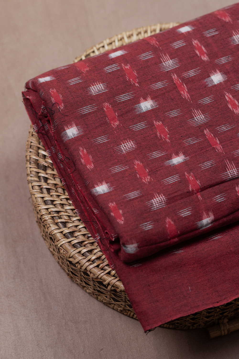 Rust Maroon Double Ikat Cotton Fabric - Image 2