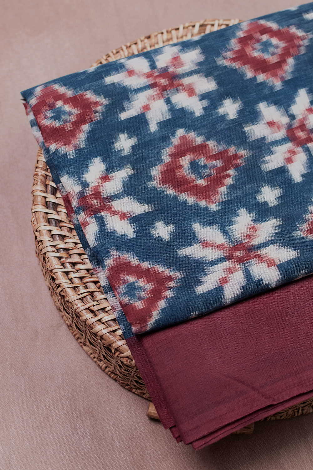 Maroon Border with Telia Rumal Ikat Cotton Fabric