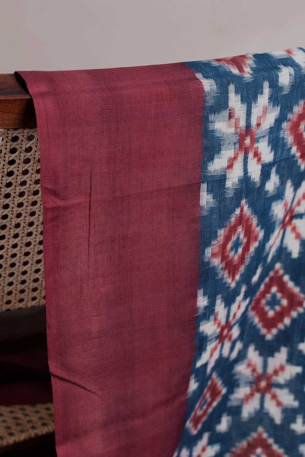 Maroon Border with Telia Rumal Ikat Cotton Fabric - Image 2