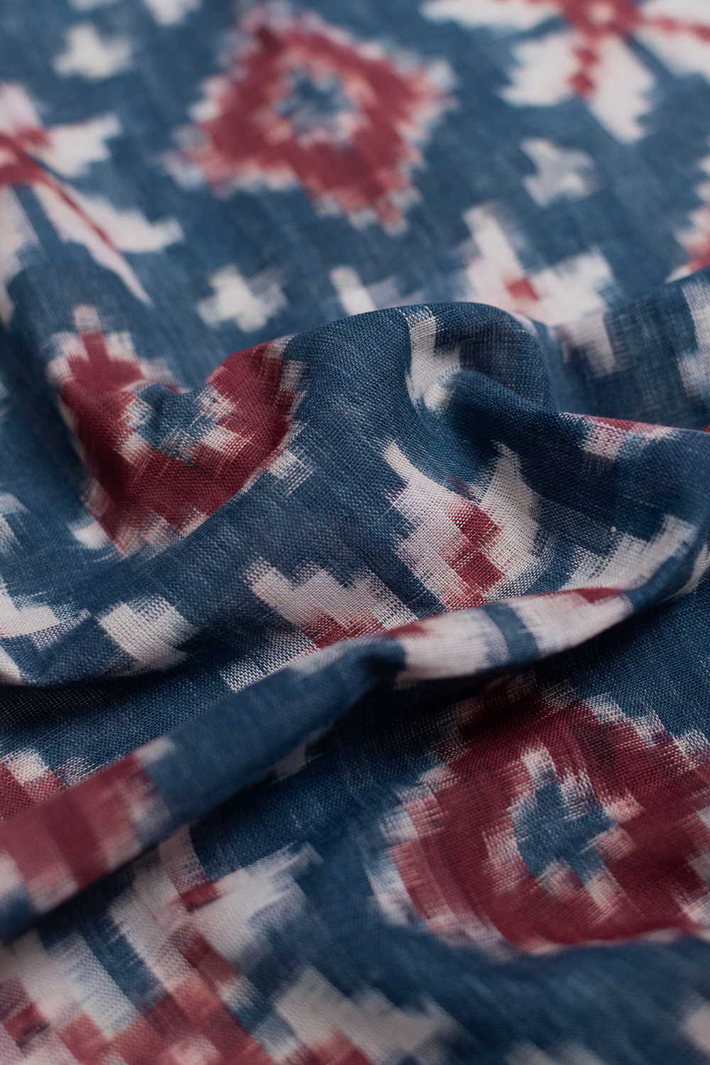 Maroon Border with Telia Rumal Ikat Cotton Fabric - Image 3