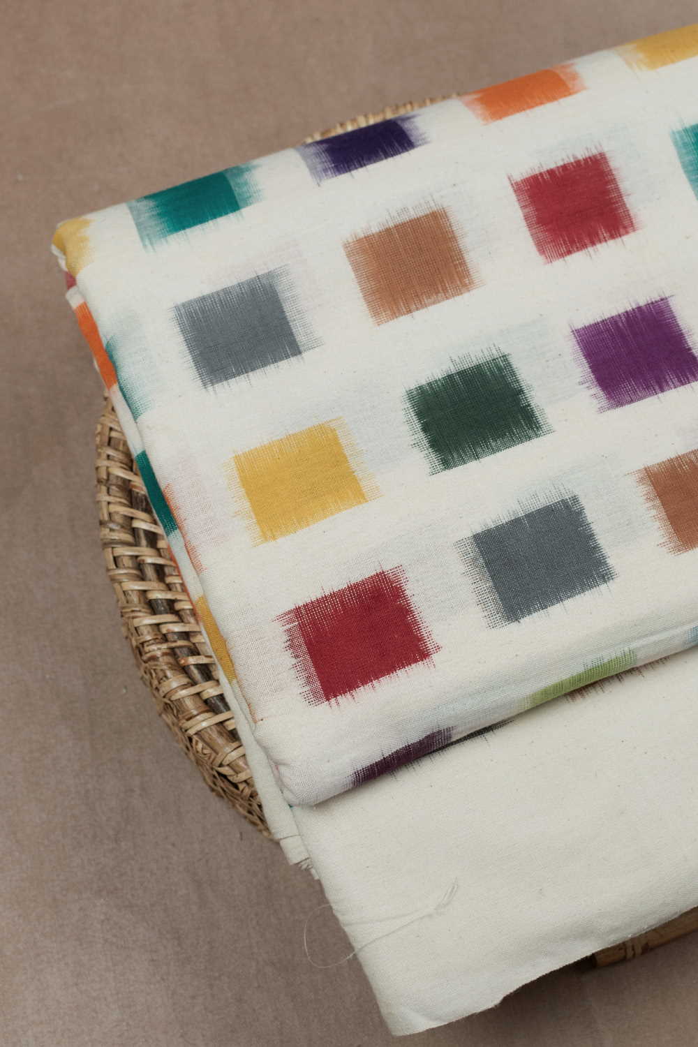 Multi-Coloured Square's Ikat Cotton Fabric - Image 3