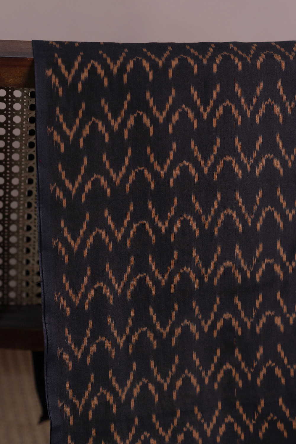 Dark Black Mercerized Ikat Cotton Fabric