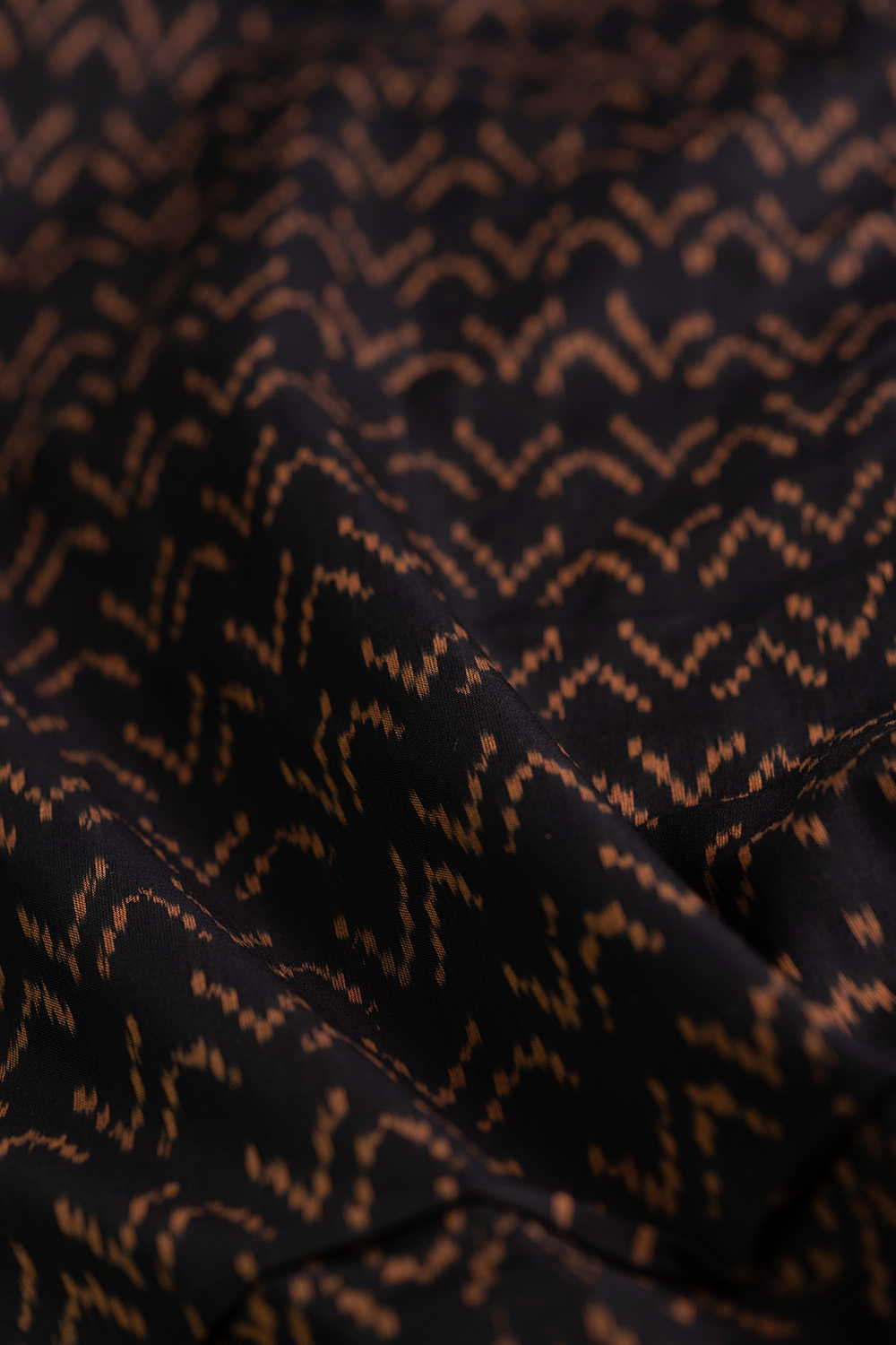 Dark Black Mercerized Ikat Cotton Fabric - Image 2