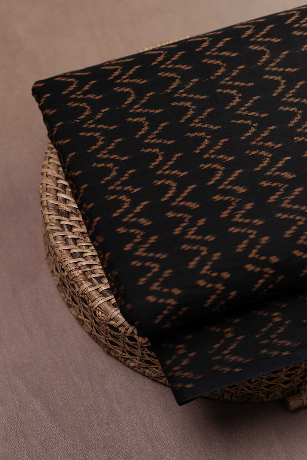 Dark Black Mercerized Ikat Cotton Fabric - Image 3