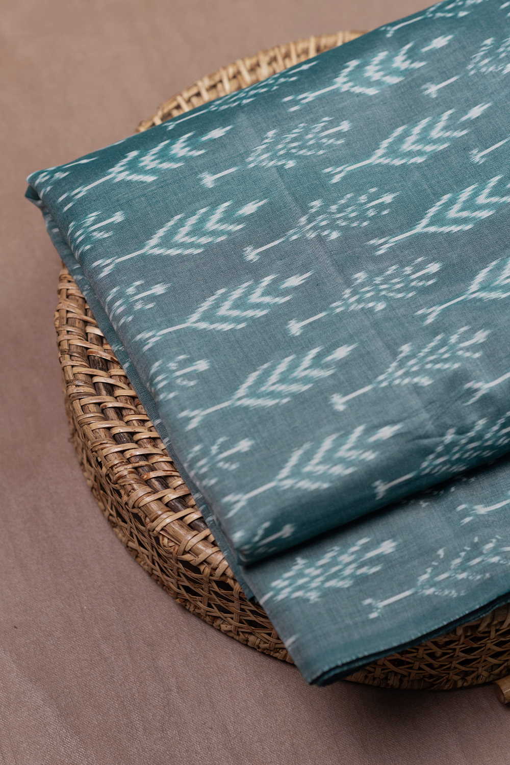 Shade of Green Mercerized Ikat Cotton Fabric