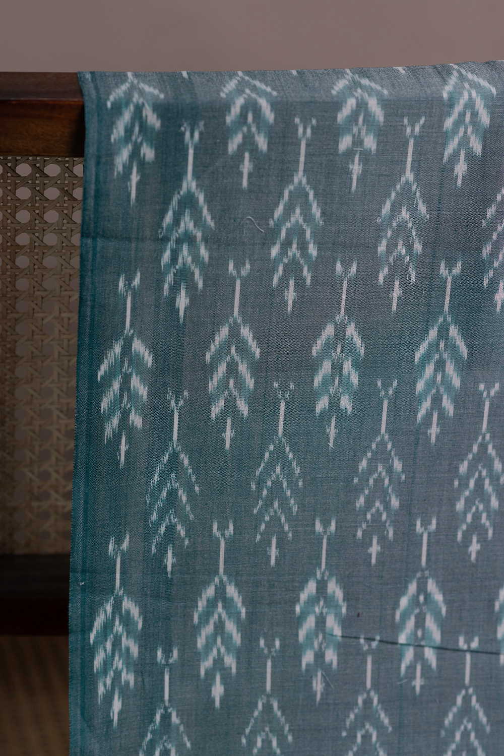 Shade of Green Mercerized Ikat Cotton Fabric - Image 2