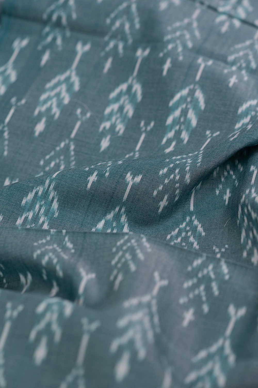 Shade of Green Mercerized Ikat Cotton Fabric - Image 3