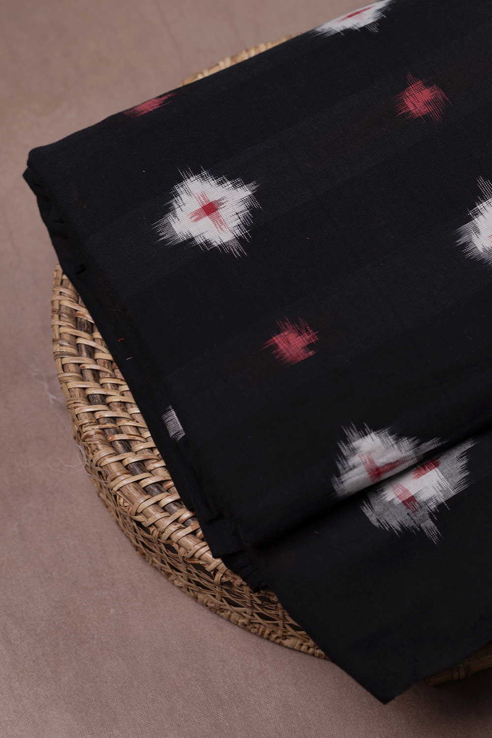 Cream & Maroon Butta Ikat Cotton Fabric