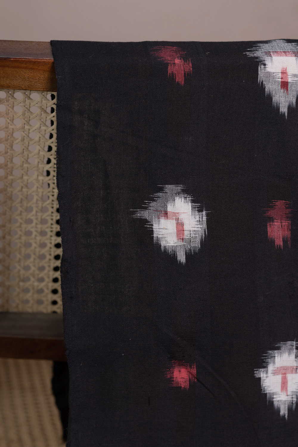 Cream & Maroon Butta Ikat Cotton Fabric - Image 2