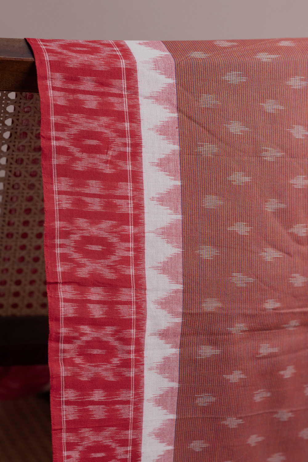 Dual Shaded Maroon Ikat Border Cotton Fabric - Image 2
