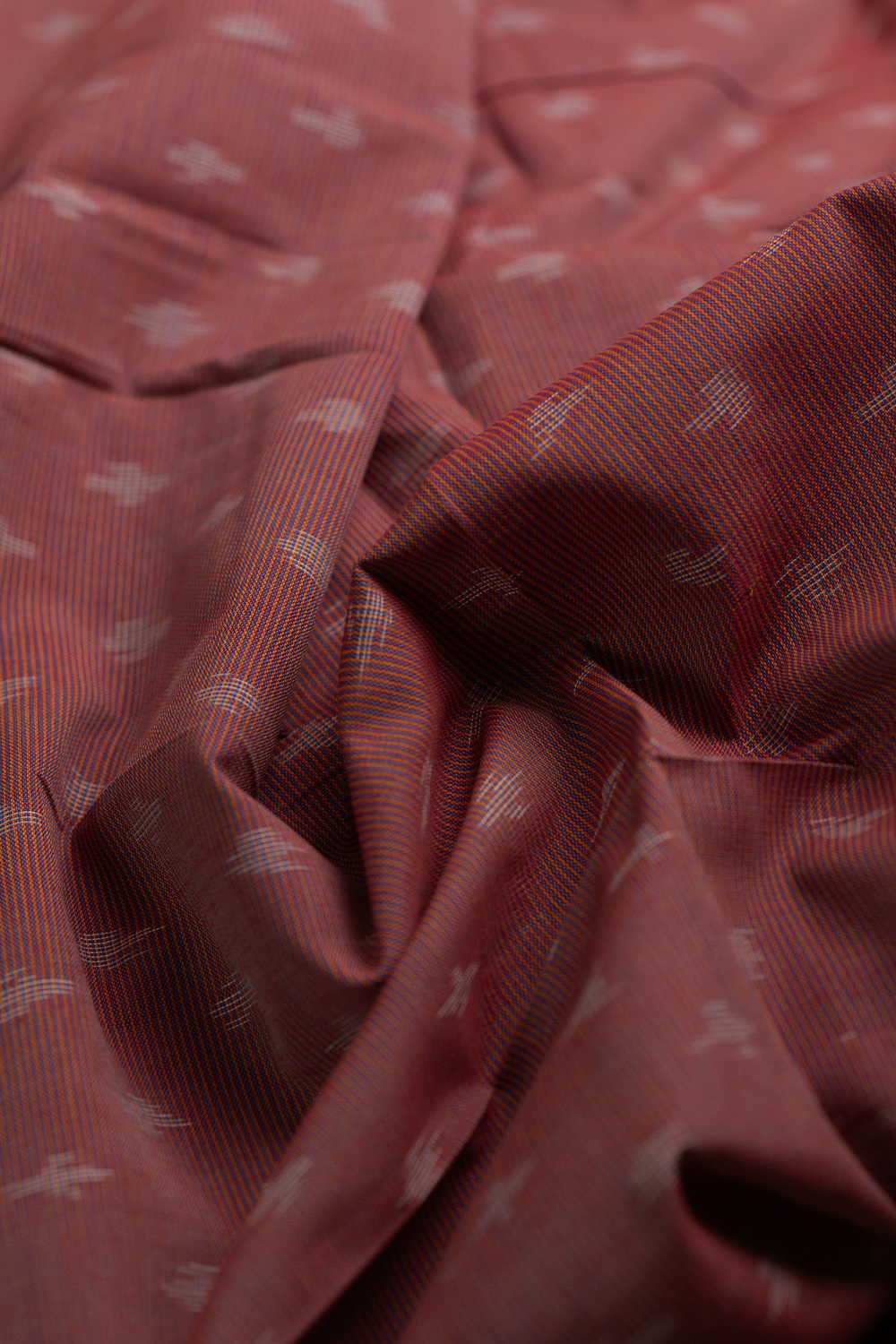 Dual Shaded Maroon Ikat Border Cotton Fabric - Image 3
