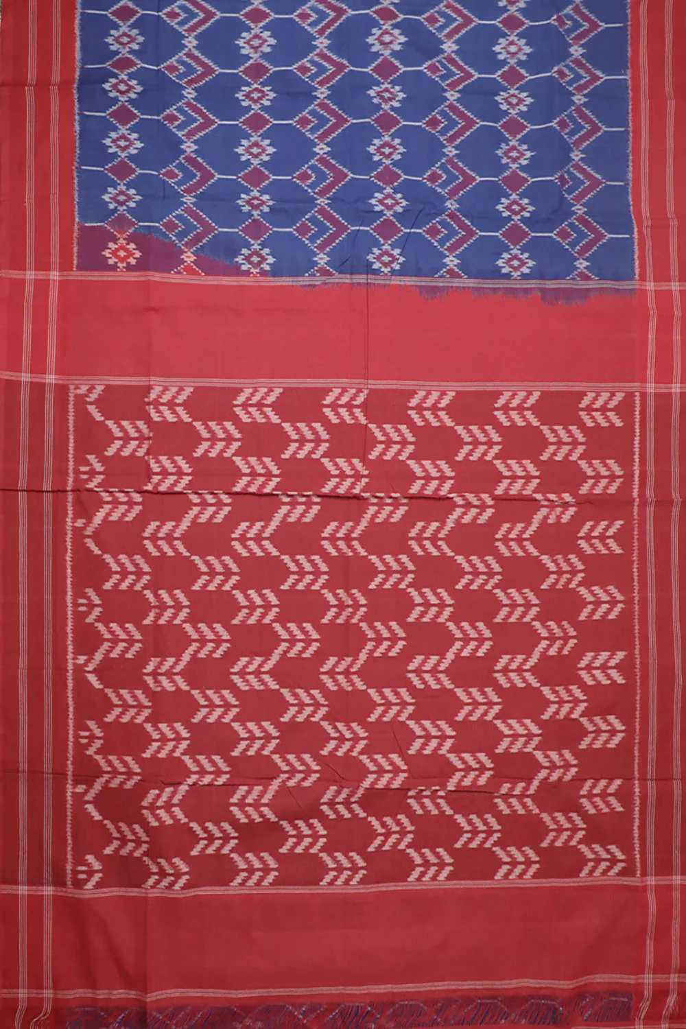 Royal Blue Pochampally Ikat Cotton Saree - Image 2