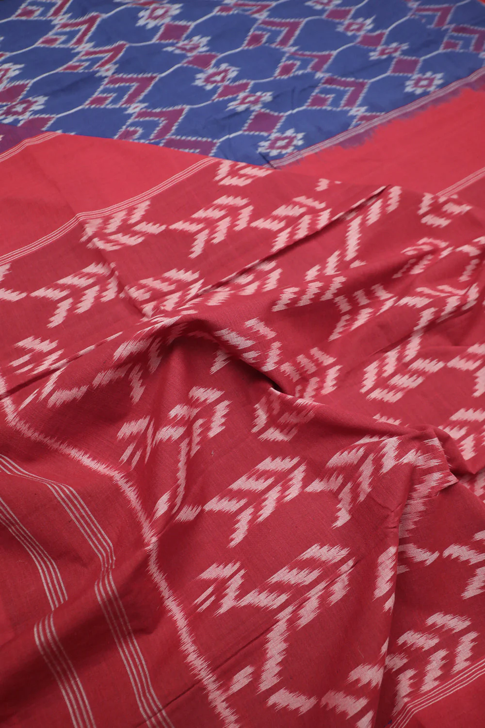 Royal Blue Pochampally Ikat Cotton Saree - Image 3