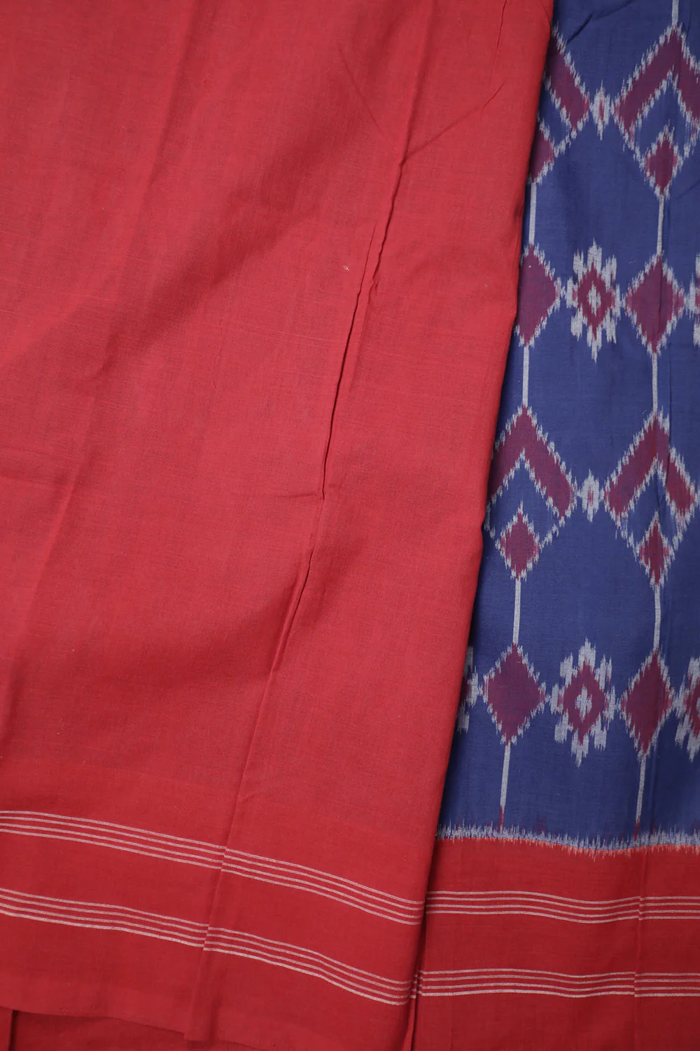 Royal Blue Pochampally Ikat Cotton Saree - Image 4