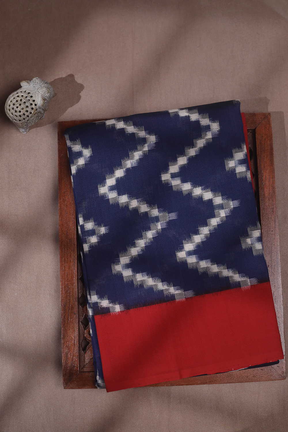 Blue with Maroon Border Ikat Cotton saree