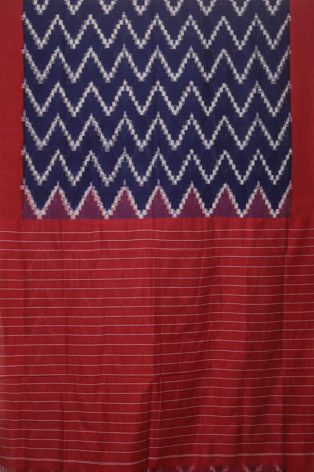 Blue with Maroon Border Ikat Cotton saree - Image 2