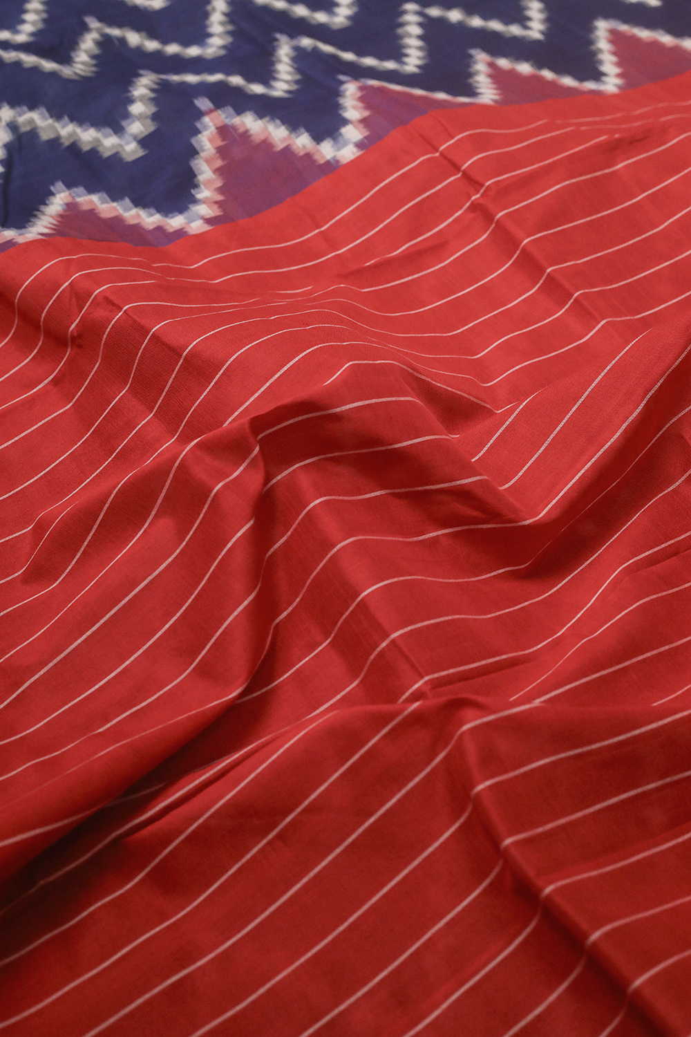 Blue with Maroon Border Ikat Cotton saree - Image 3