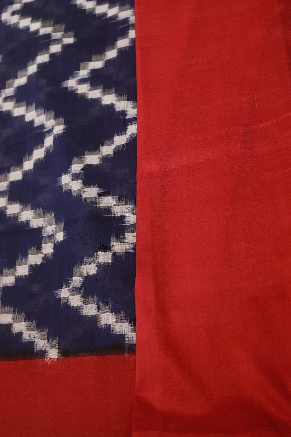 Blue with Maroon Border Ikat Cotton saree - Image 4