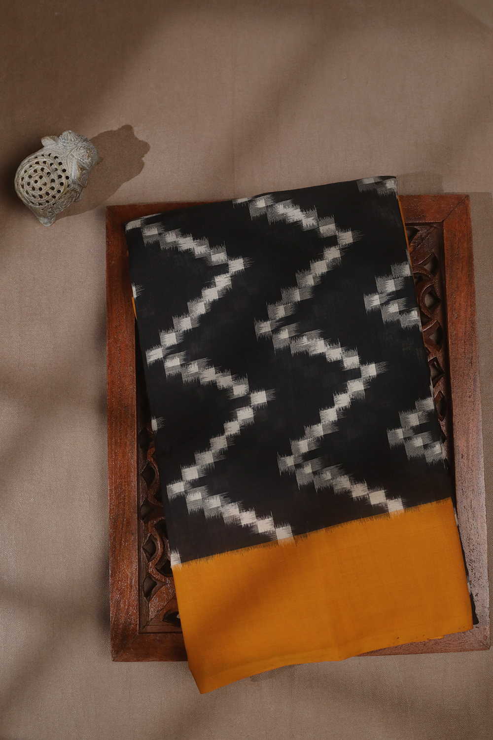 chevron on Black Ikat Cotton saree