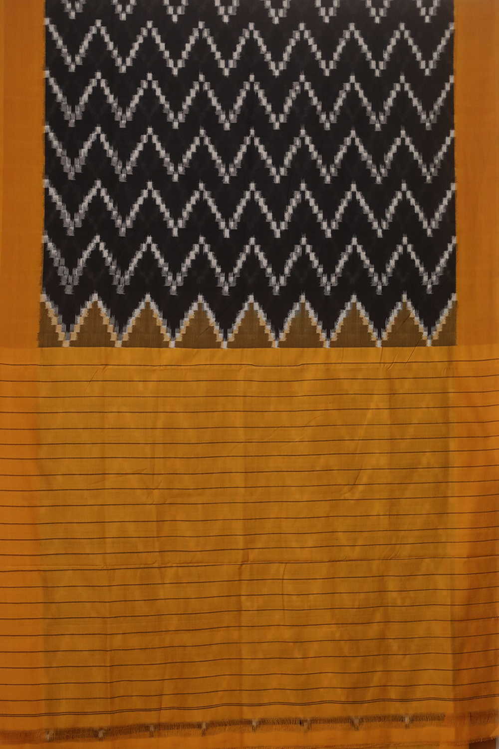 chevron on Black Ikat Cotton saree - Image 2