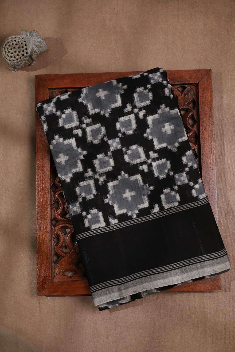 Black with Grey Telia Rumal Ikat Cotton saree