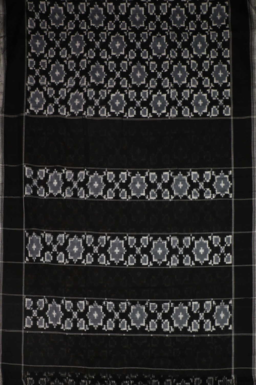 Black with Grey Telia Rumal Ikat Cotton saree - Image 2