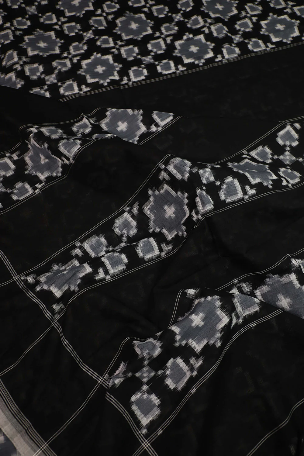 Black with Grey Telia Rumal Ikat Cotton saree - Image 3
