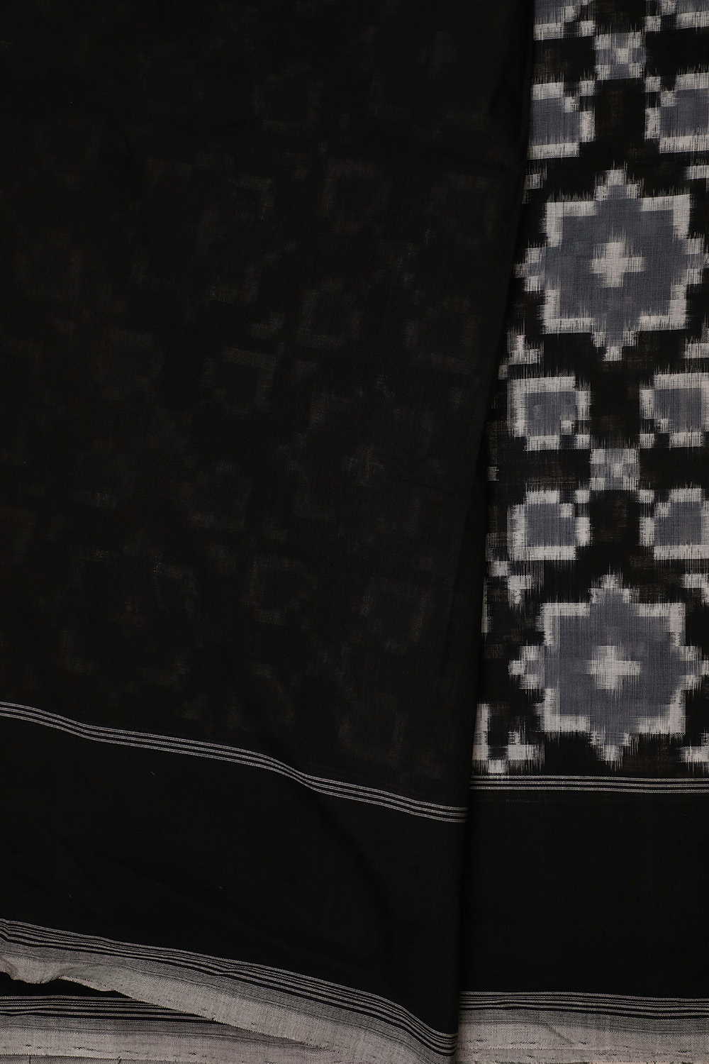 Black with Grey Telia Rumal Ikat Cotton saree - Image 4