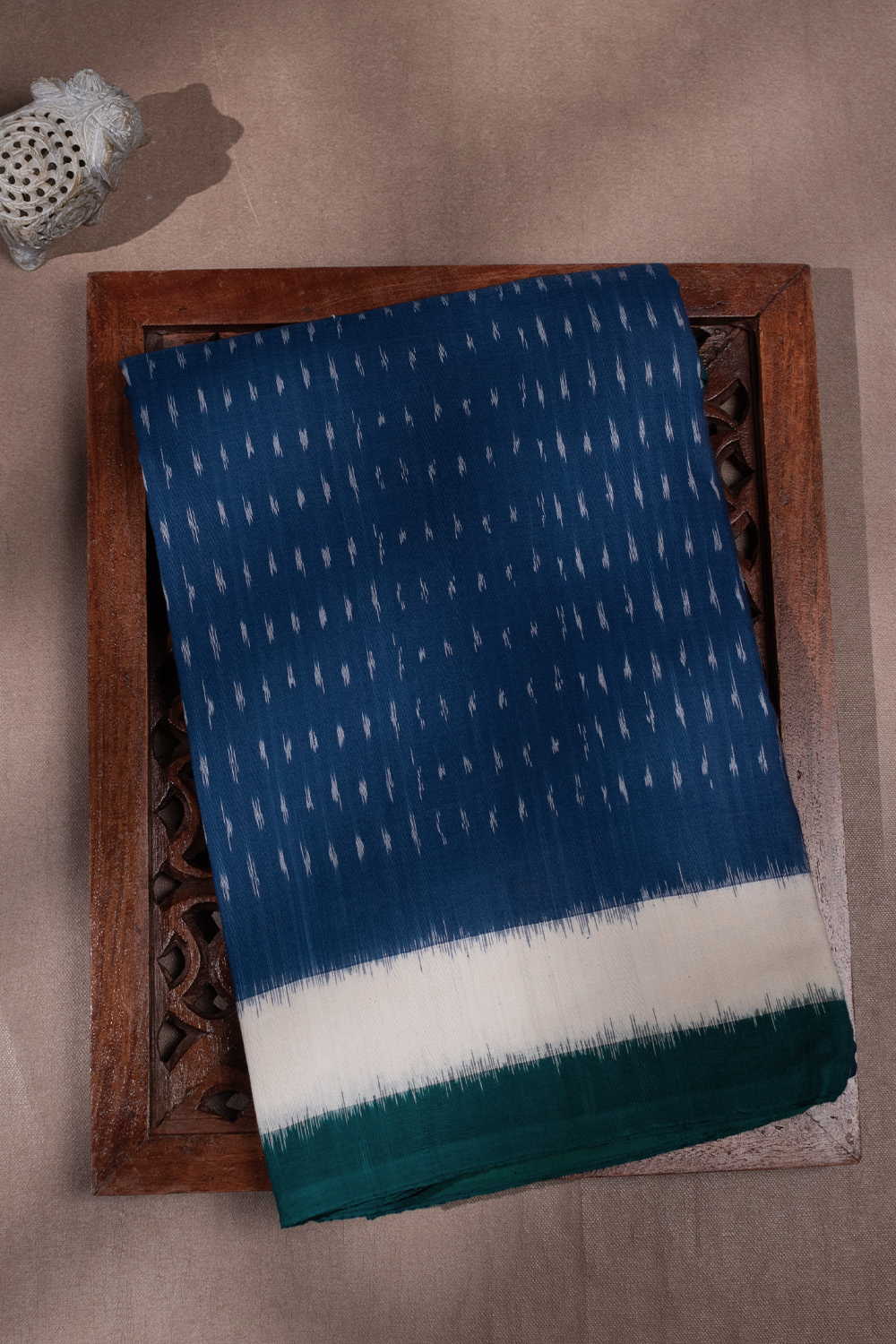 Tiny Butta on Blue Ikat Cotton saree