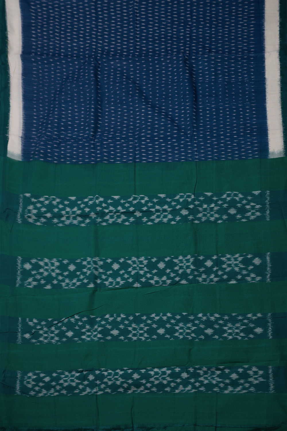 Tiny Butta on Blue Ikat Cotton saree - Image 2