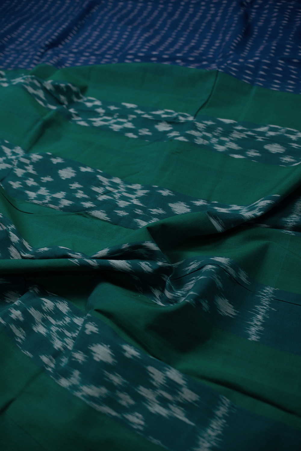 Tiny Butta on Blue Ikat Cotton saree - Image 3
