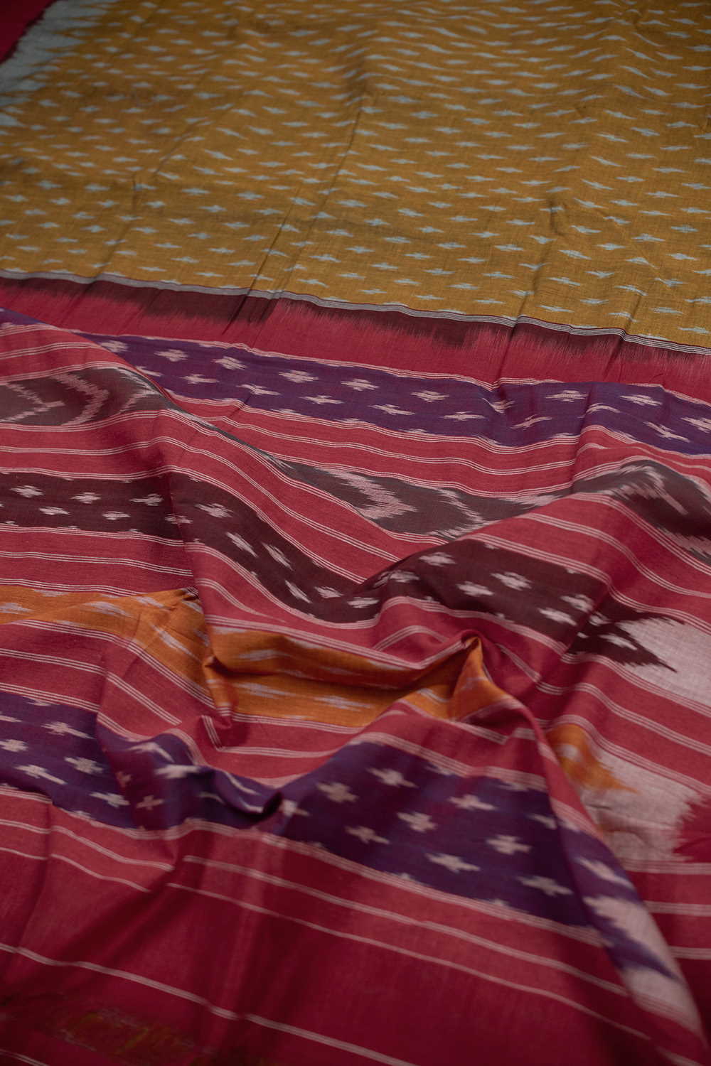 Grey Dots on Yellow Ikat Cotton saree - Image 3