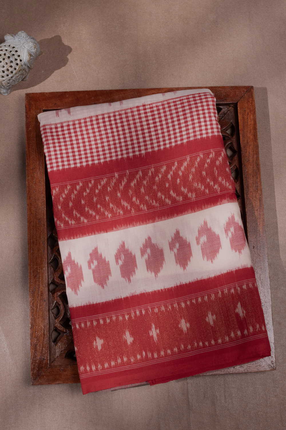 Soft Light Pink with Maroon Border Ikat Cotton saree