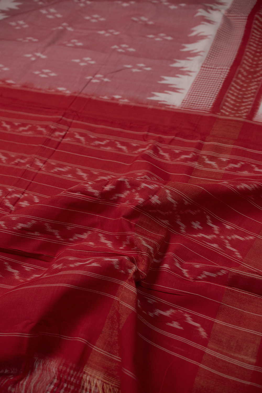 Soft Light Pink with Maroon Border Ikat Cotton saree - Image 3