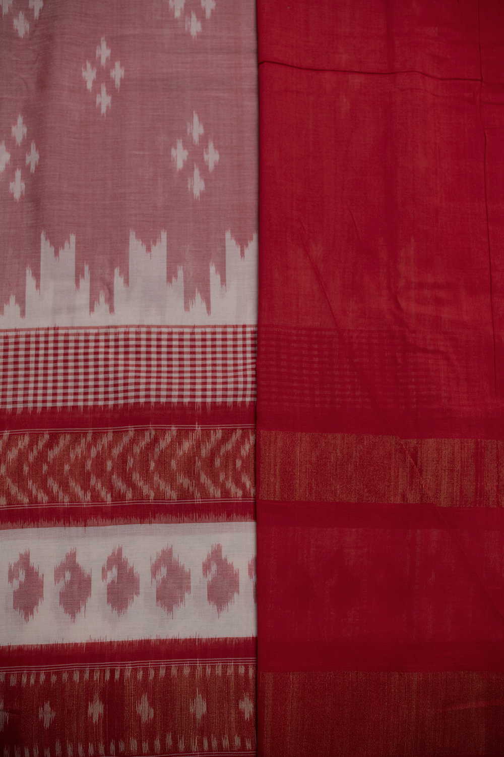 Soft Light Pink with Maroon Border Ikat Cotton saree - Image 4