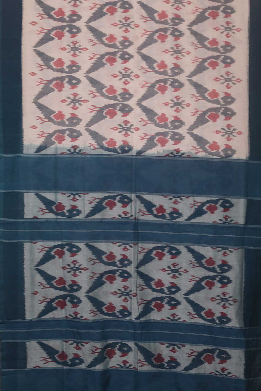 Patterned on Cream Ikat Cotton saree - Image 2