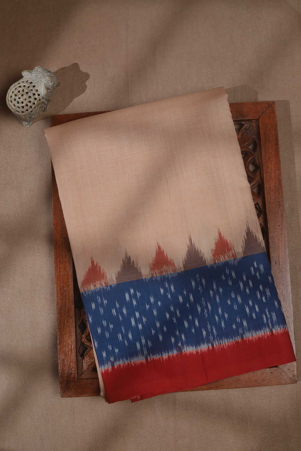 Light Beige Ikat Cotton saree