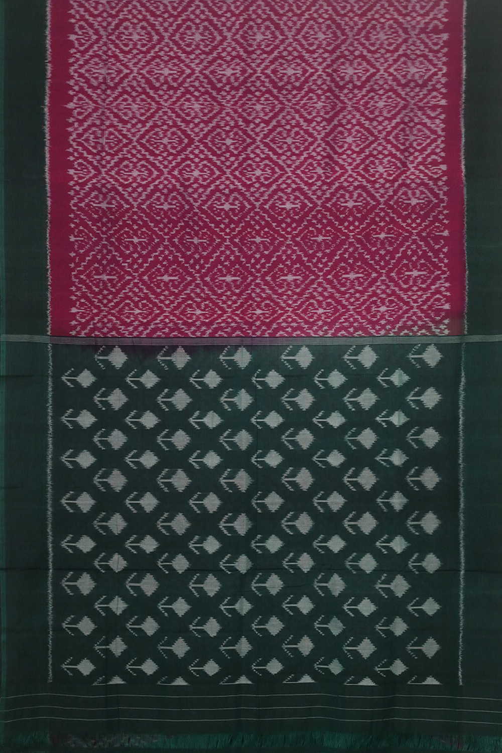 Patterned on Pink with Green Border Ikat Cotton saree - Image 2