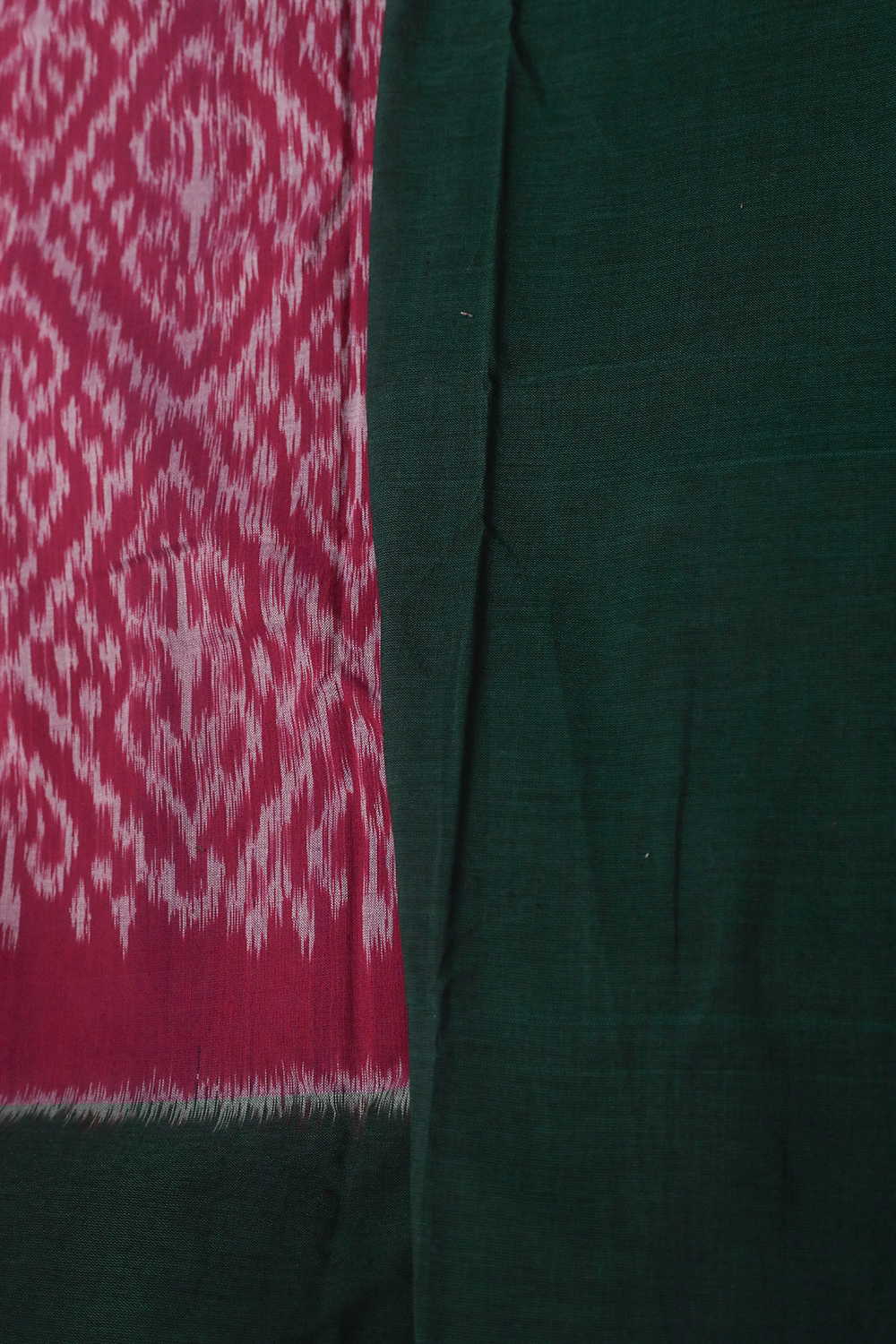 Patterned on Pink with Green Border Ikat Cotton saree - Image 4