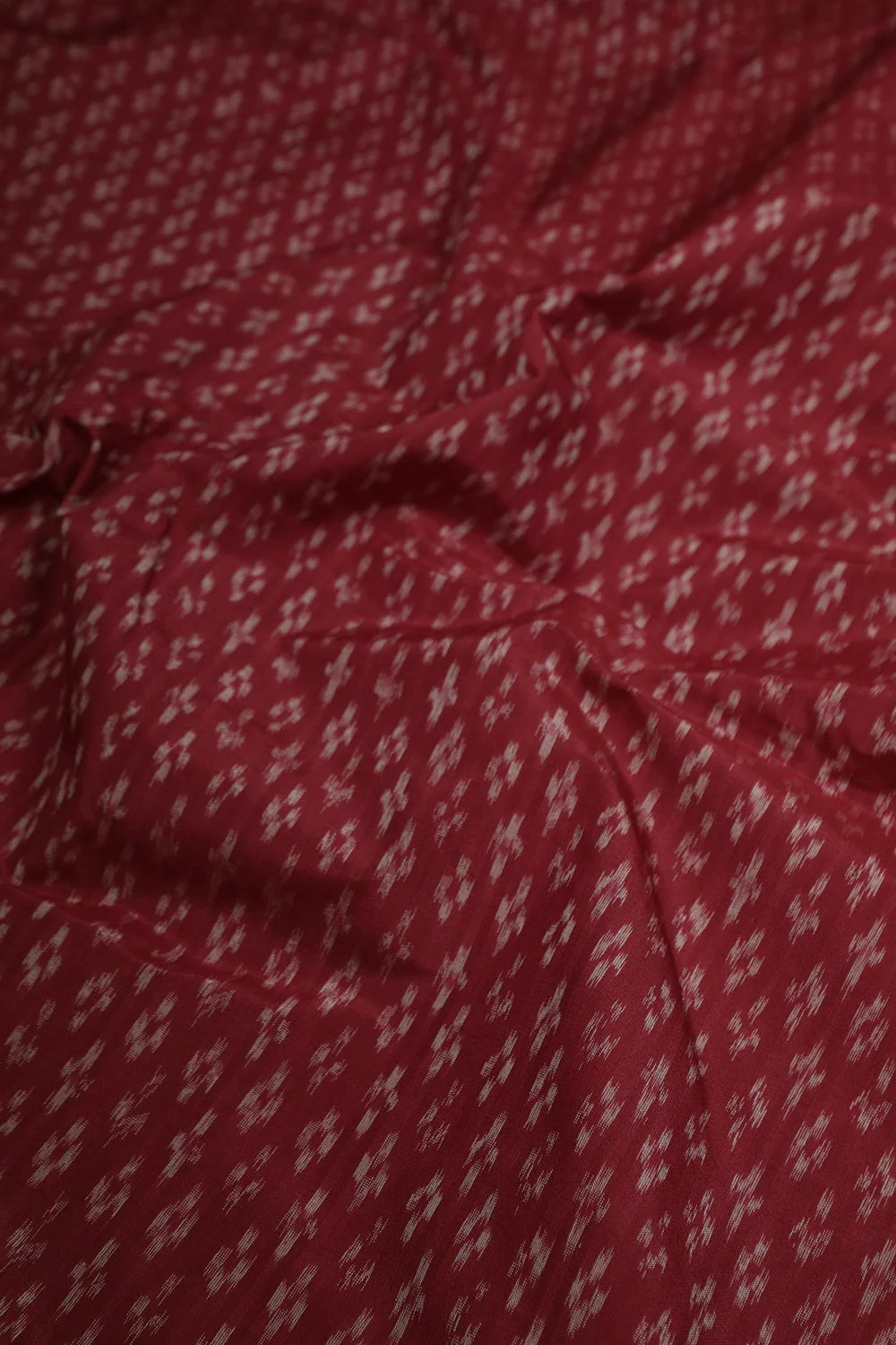 Carmine Maroon with Butta Ikat Silk Cotton Fabric - Image 3
