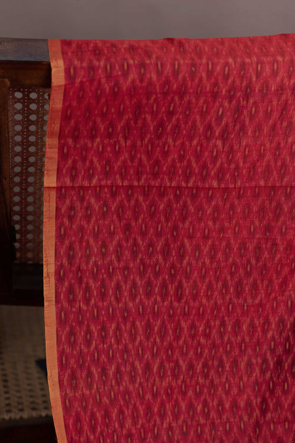 Red Patterned Ikat Silk Cotton Fabric