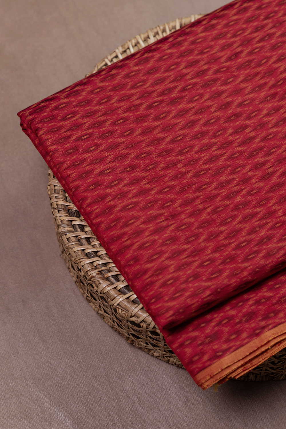 Red Patterned Ikat Silk Cotton Fabric - Image 3
