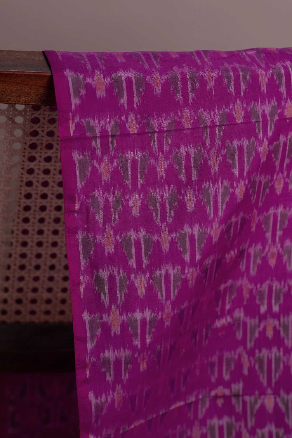 Dark Pink Ikat Silk Cotton Fabric