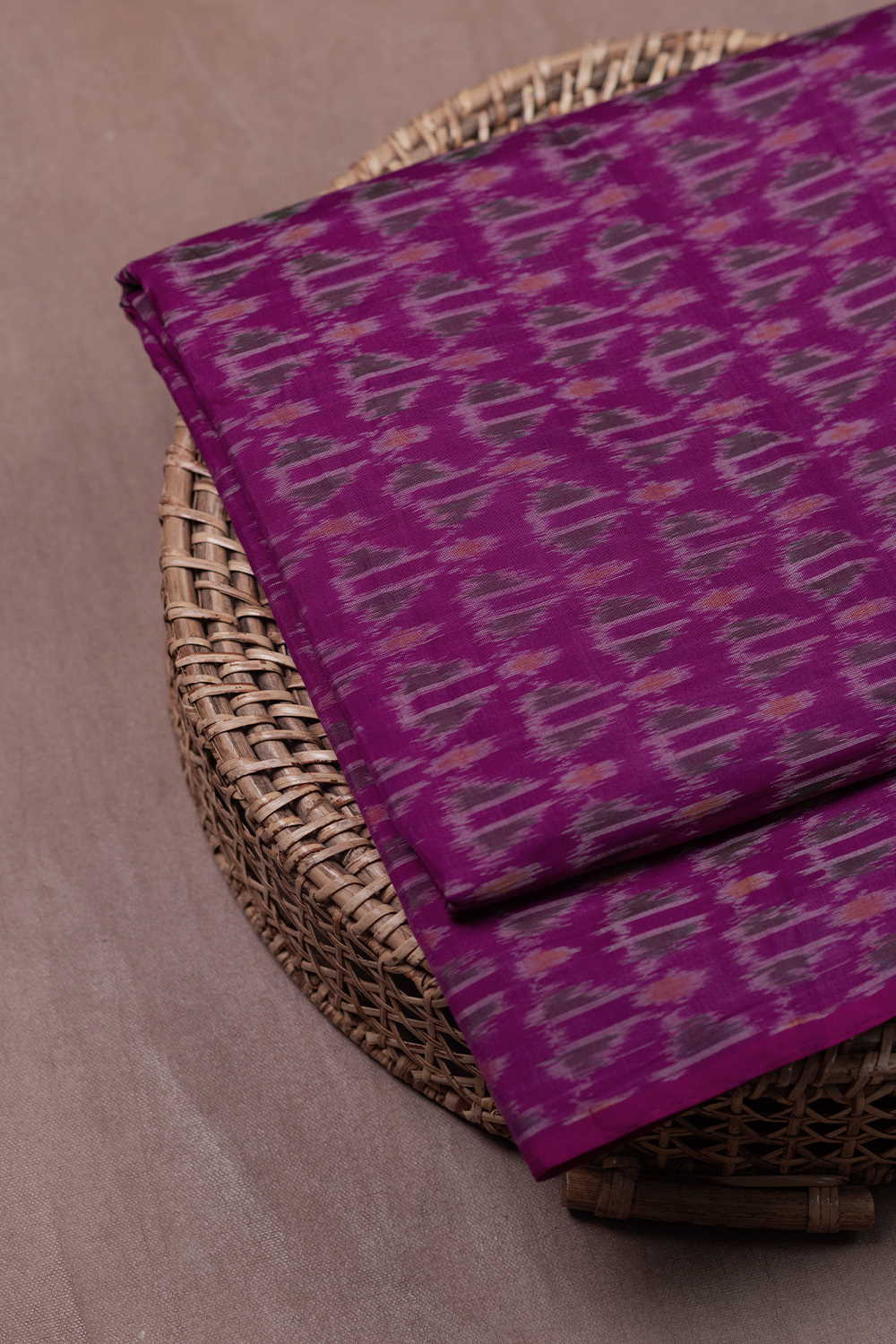 Dark Pink Ikat Silk Cotton Fabric - Image 3