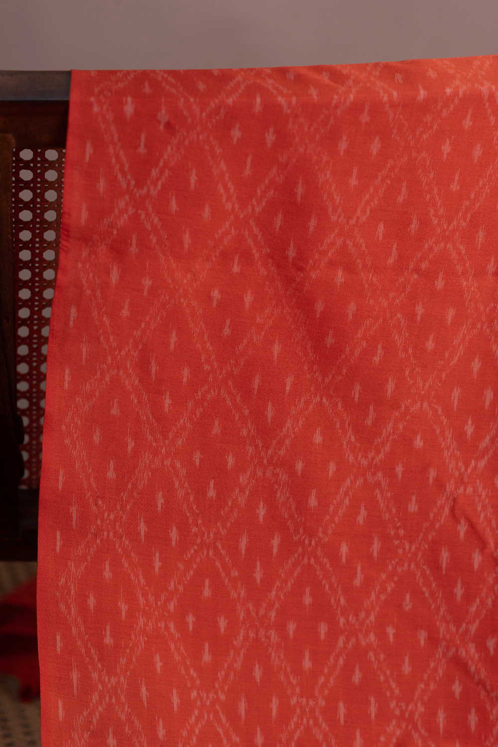 Bright Orange Ikat Silk Cotton Fabric - Image 2