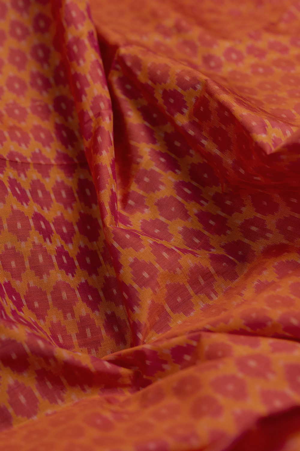Orange Motifs - Yellow Ikat Silk Cotton Fabric - Image 3