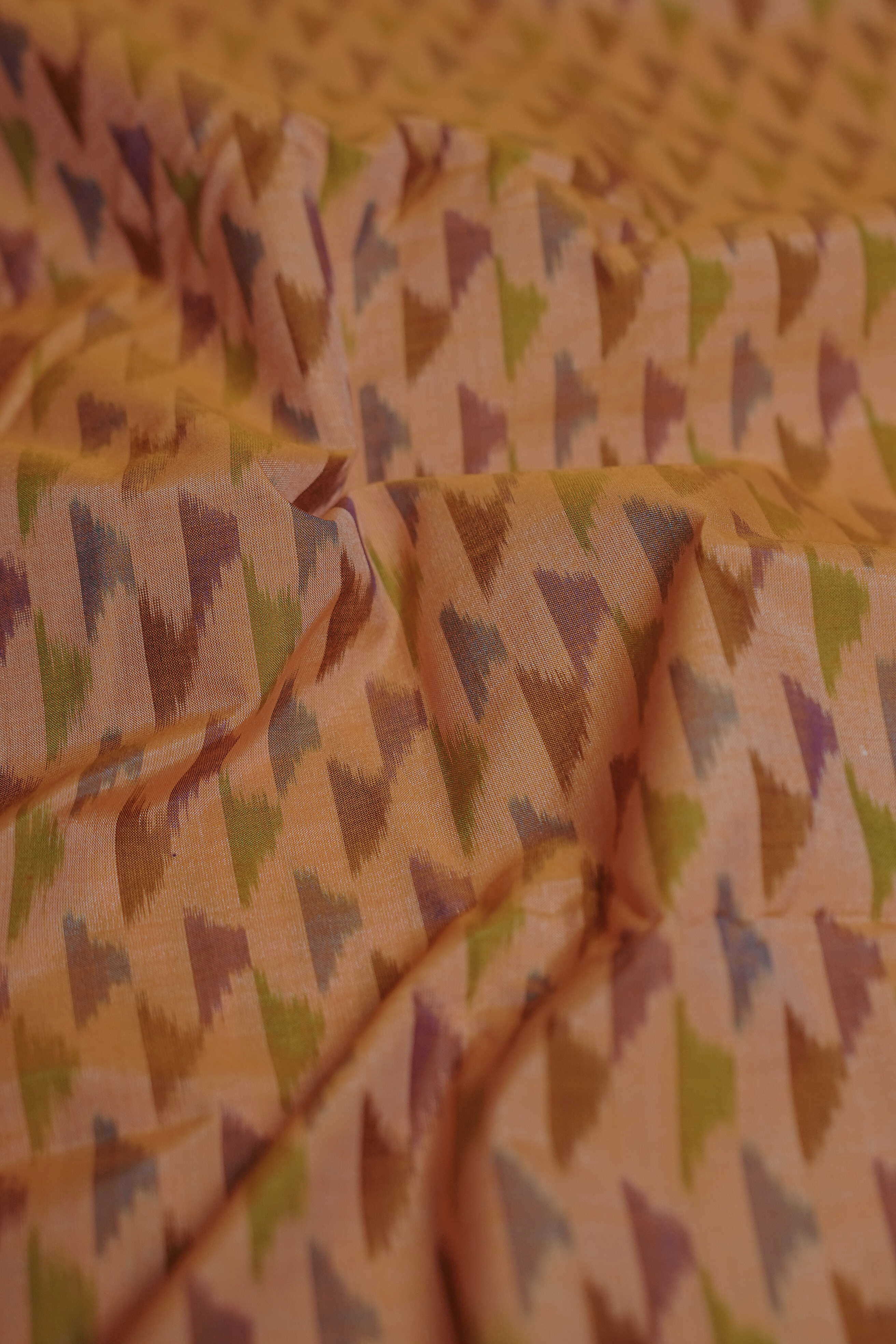 Light Orange Ikat Silk Cotton Fabric - Image 3