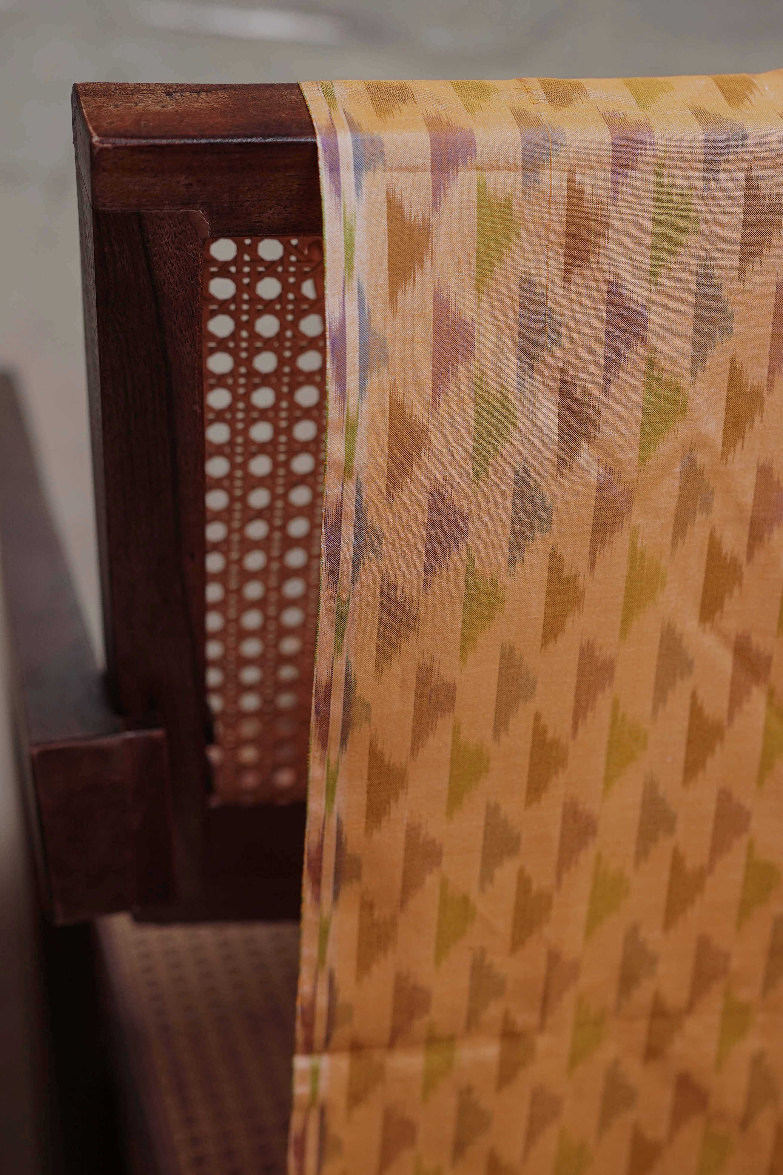 Light Orange Ikat Silk Cotton Fabric - Image 4