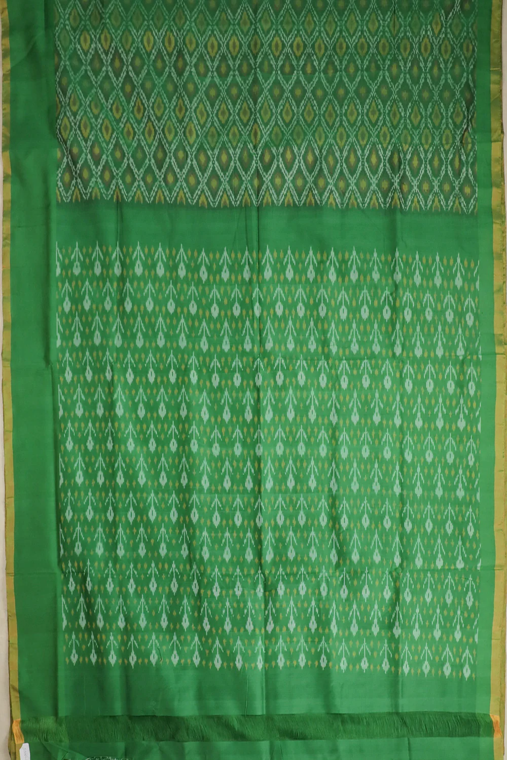 Leaf Green Ikat Silk Cotton Saree - Image 2